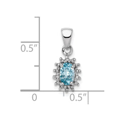 Sterling Silver Rhodium Light Swiss Blue Topaz & Diamond Pendant QDX572