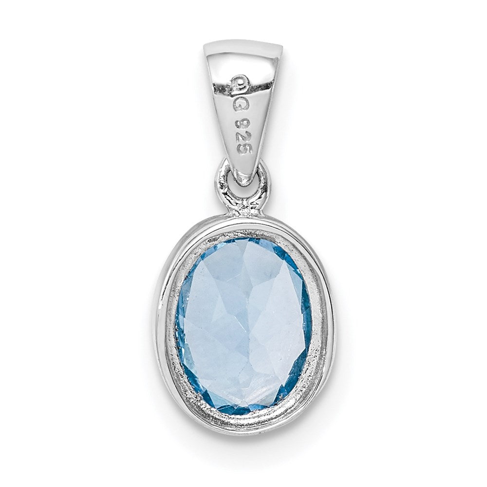 Sterling Silver Rhodium Light Swiss Blue Topaz Pendant QDX573