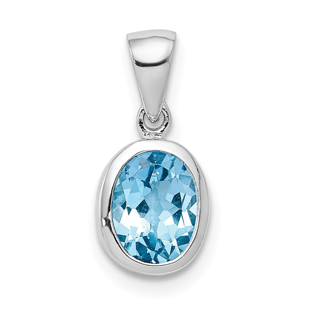 Sterling Silver Rhodium Light Swiss Blue Topaz Pendant QDX573