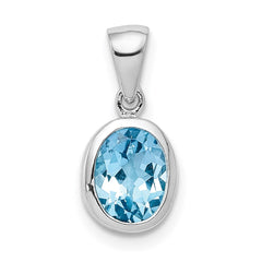 Sterling Silver Rhodium Light Swiss Blue Topaz Pendant QDX573