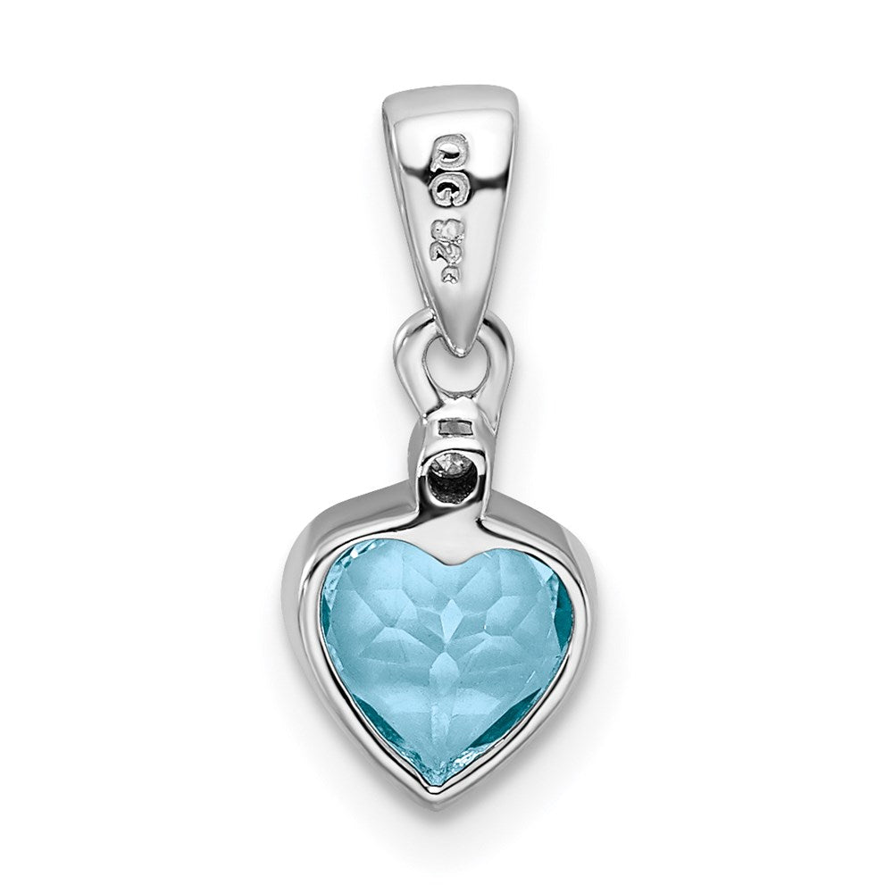 Sterling Silver Rhodium Light Swiss Blue Topaz Diamond Pendant QDX580