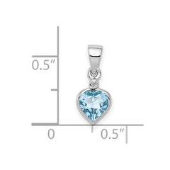 Sterling Silver Rhodium Light Swiss Blue Topaz Diamond Pendant QDX580