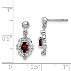 QDX586 Sterling Silver Rhodium-plated Garnet and Diamond Post Earrings