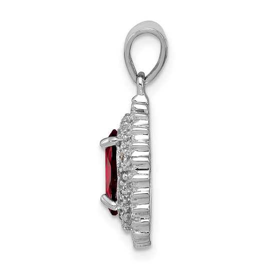 Sterling Silver Rhodium Garnet & Diamond Pendant QDX598