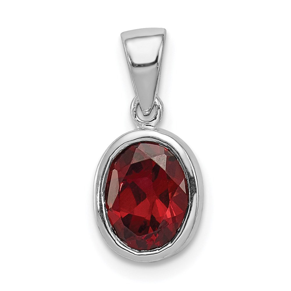 Sterling Silver Rhodium Garnet Pendant QDX600
