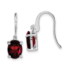 QDX603 Sterling Silver Rhodium Plated Garnet Wire Earrings