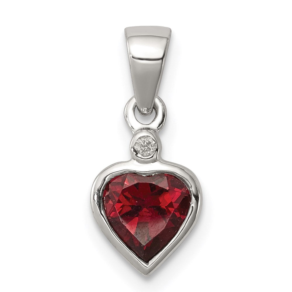 Sterling Silver Rhodium Garnet Diamond Pendant QDX607