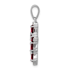 Sterling Silver Rhodium Pear Garnet Cross Pendant QDX610