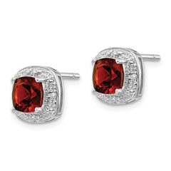 QDX624 Sterling Silver Rhodium Plated Garnet and Diamond Post Earrings