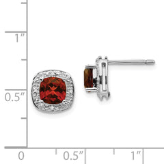 QDX624 Sterling Silver Rhodium Plated Garnet and Diamond Post Earrings