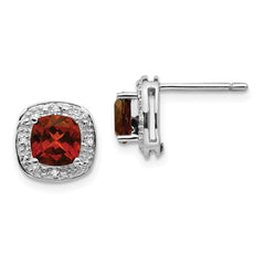 QDX624 Sterling Silver Rhodium Plated Garnet and Diamond Post Earrings