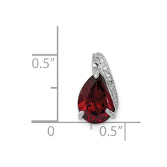 Sterling Silver Rhodium Pear Garnet Pendant QDX629