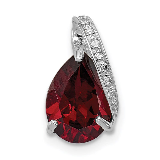 Sterling Silver Rhodium Pear Garnet Pendant QDX629