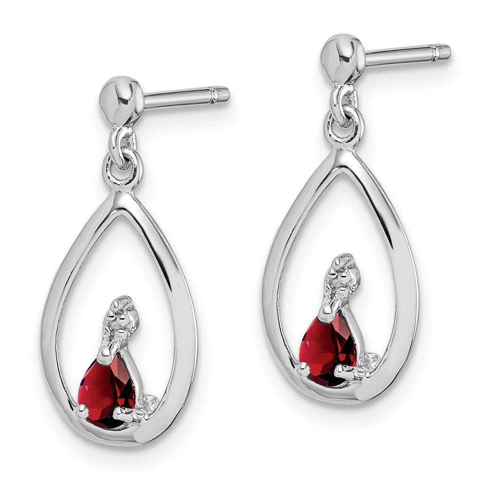 QDX631 Sterling Silver Rhodium Plated Garnet and Diamond Post Earrings