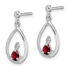 QDX631 Sterling Silver Rhodium Plated Garnet and Diamond Post Earrings