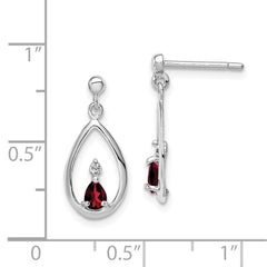 QDX631 Sterling Silver Rhodium Plated Garnet and Diamond Post Earrings