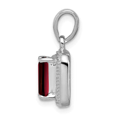 Sterling Silver Rhodium Emerald-cut Garnet & Diamond Pendant QDX640