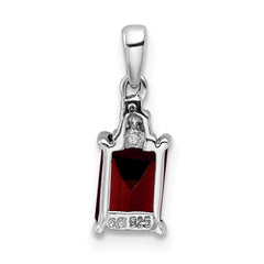 Sterling Silver Rhodium Garnet & Diamond Pendant QDX643
