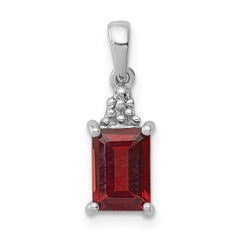 Sterling Silver Rhodium Garnet & Diamond Pendant QDX643