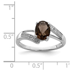 Sterling Silver Rhodium Smoky Quartz & Diamond Ring