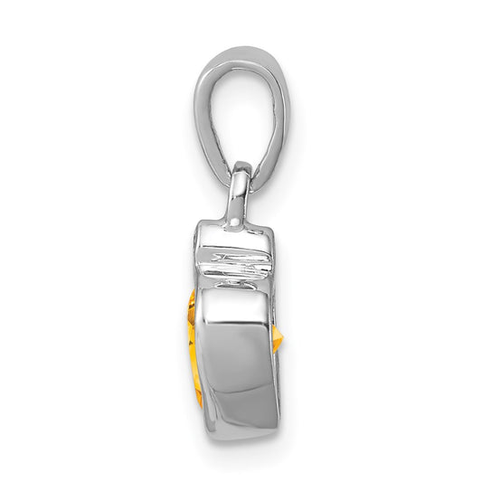 Sterling Silver Rhodium Citrine Diamond Pendant QDX748