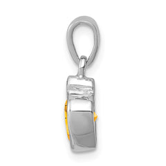 Sterling Silver Rhodium Citrine Diamond Pendant QDX748