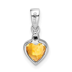 Sterling Silver Rhodium Citrine Diamond Pendant QDX748