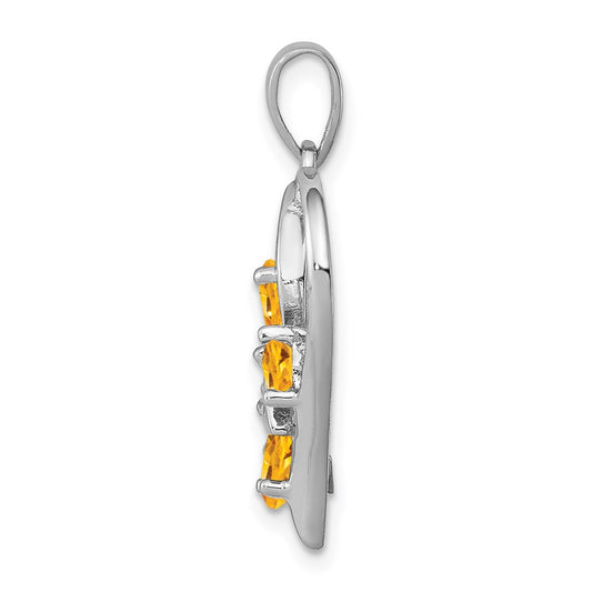 Sterling Silver Rhodium Citrine & Diamond Butterfly Heart Pendant QDX752