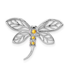 Sterling Silver Rhodium Citrine Dragonfly Chain Slide QDX764