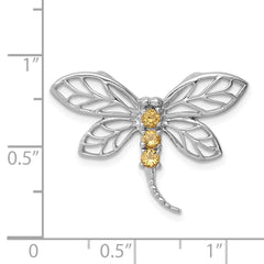 Sterling Silver Rhodium Citrine Dragonfly Chain Slide QDX764