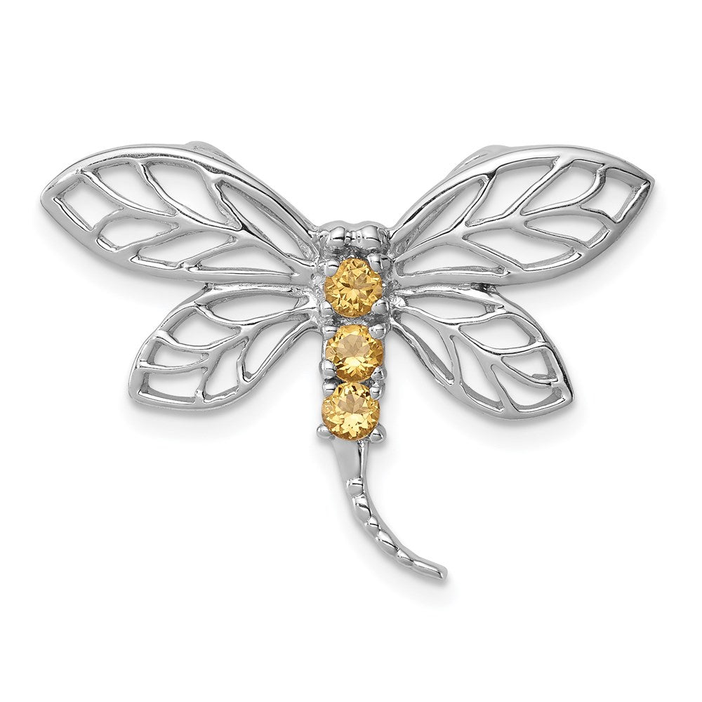 Sterling Silver Rhodium Citrine Dragonfly Chain Slide QDX764