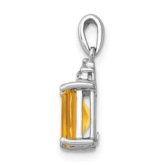 Sterling Silver Rhodium Citrine & Diamond Pendant QDX788
