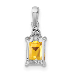 Sterling Silver Rhodium Citrine & Diamond Pendant QDX788