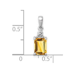 Sterling Silver Rhodium Citrine & Diamond Pendant QDX788