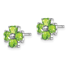 QDX808 Sterling Silver Rhodium Plated Peridot Flower Post Earrings