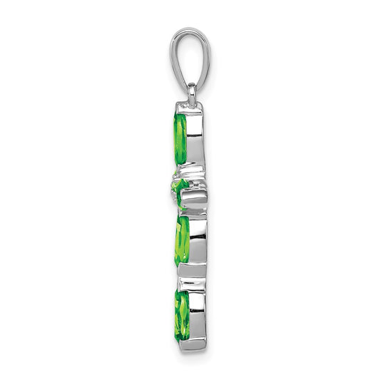 Sterling Silver Rhodium Plated Peridot and Diamond Cross Pendant QDX813
