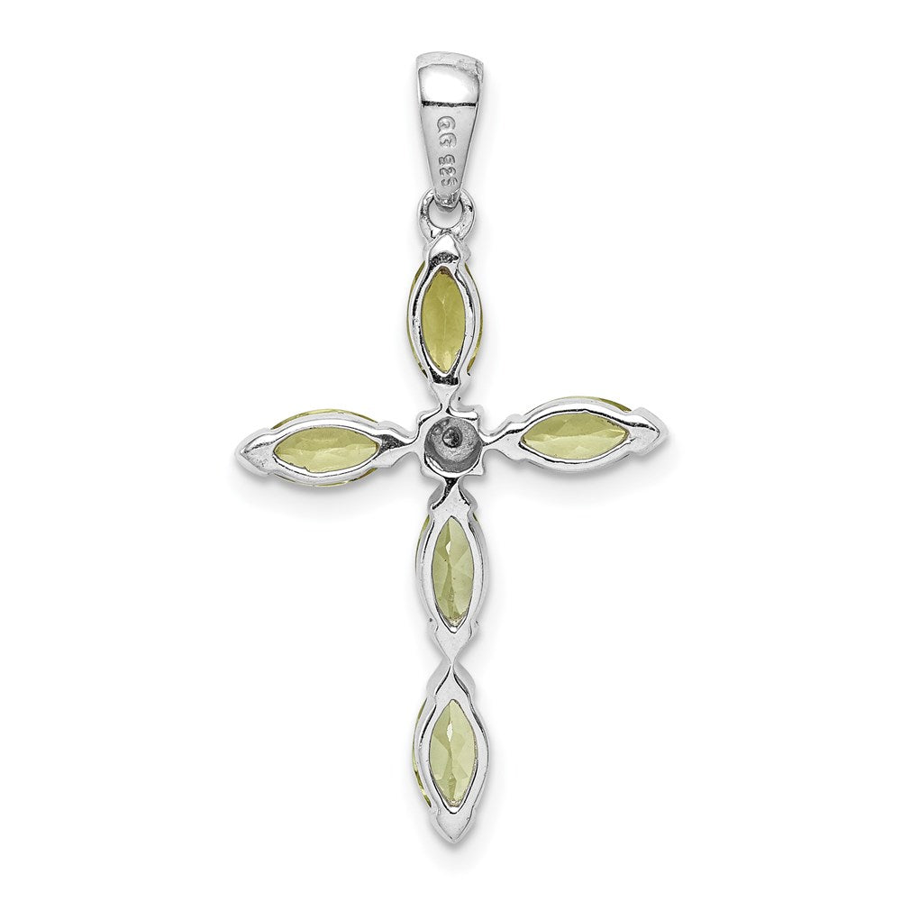 Sterling Silver Rhodium Plated Peridot and Diamond Cross Pendant QDX813