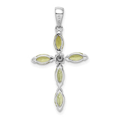 Sterling Silver Rhodium Plated Peridot and Diamond Cross Pendant QDX813
