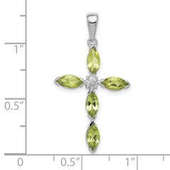 Sterling Silver Rhodium Plated Peridot and Diamond Cross Pendant QDX813