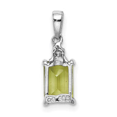 Sterling Silver Rhodium Plated Peridot and Diamond Pendant QDX817