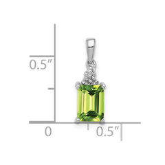 Sterling Silver Rhodium Plated Peridot and Diamond Pendant QDX817
