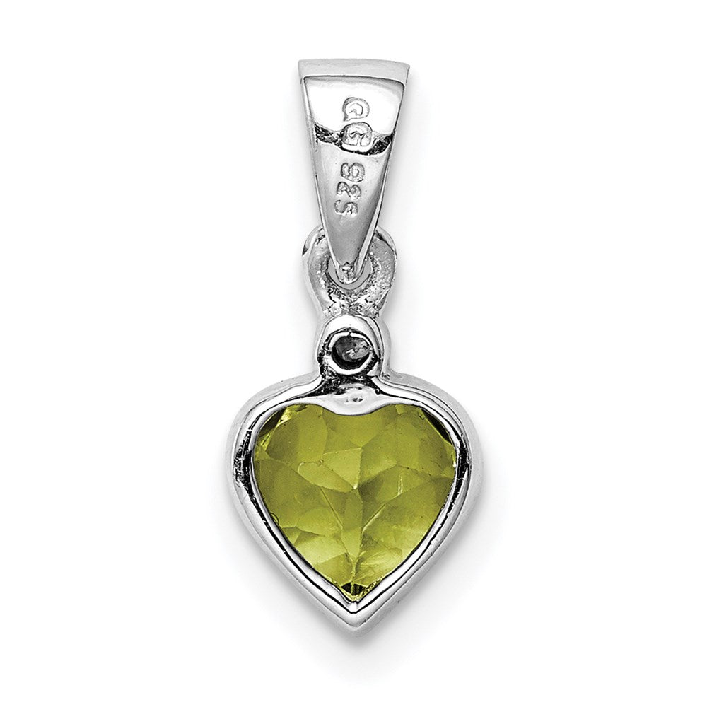 Sterling Silver Rhodium Plated Peridot and Diamond Pendant QDX822
