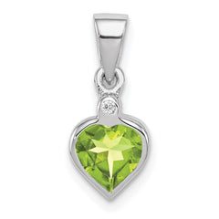 Sterling Silver Rhodium Plated Peridot and Diamond Pendant QDX822