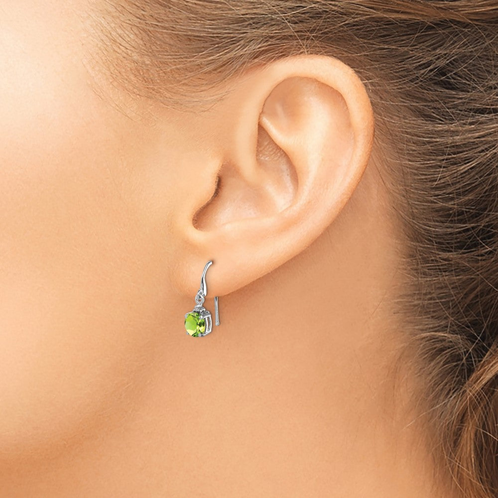QDX824 Sterling Silver Rhodium Plated Round Peridot and Diamond Wire Earrings