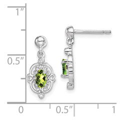 QDX825 Sterling Silver Rhodium Plated Peridot and Diamond Post Earrings