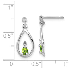 QDX826 Sterling Silver Rhodium Plated Pear Peridot and Diamond Post Earrings