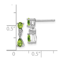 QDX827 Sterling Silver Rhodium Plated Pear Peridot and Diamond Post Earrings