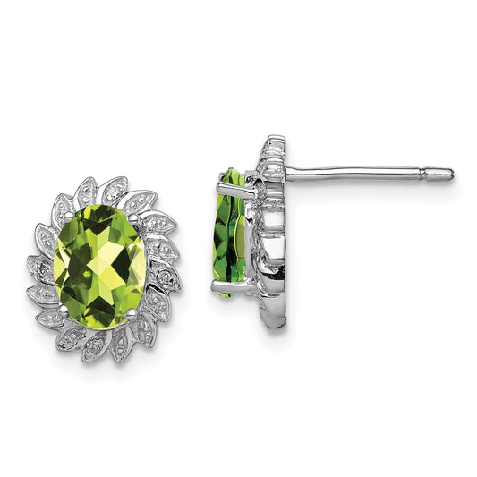 QDX843 Sterling Silver Rhodium-plated Peridot and Diamond Post Earrings