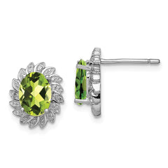 QDX843 Sterling Silver Rhodium-plated Peridot and Diamond Post Earrings