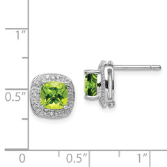 QDX845 Sterling Silver Rhodium Plated Peridot and Diamond Post Earrings